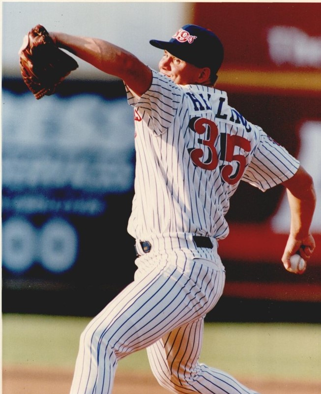 Oklahoma City 89er Rick Helling in action against the Iowa Cubs at All Sports Stadium during the 1994 season (photo courtesy of the Oklahoma Historical Society).